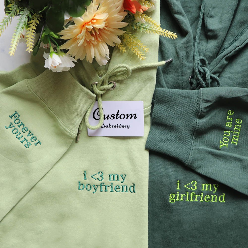 Embroidered i <3 my boyfriend girlfriend Matching Hoodie Sweatshirt Couple Gifts 