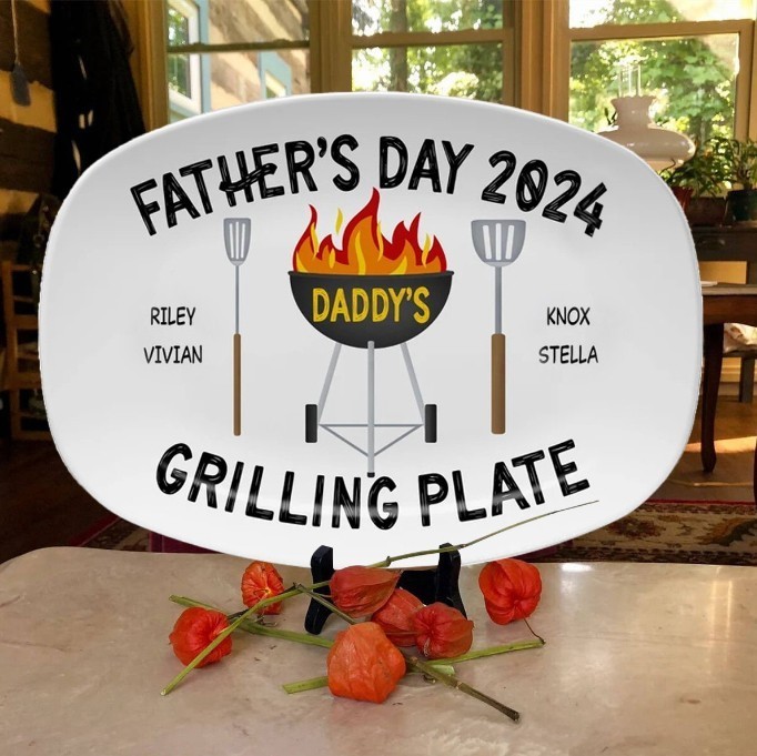 Personalized Grilling Plate with Kids Name for Dad Father's Day Gift