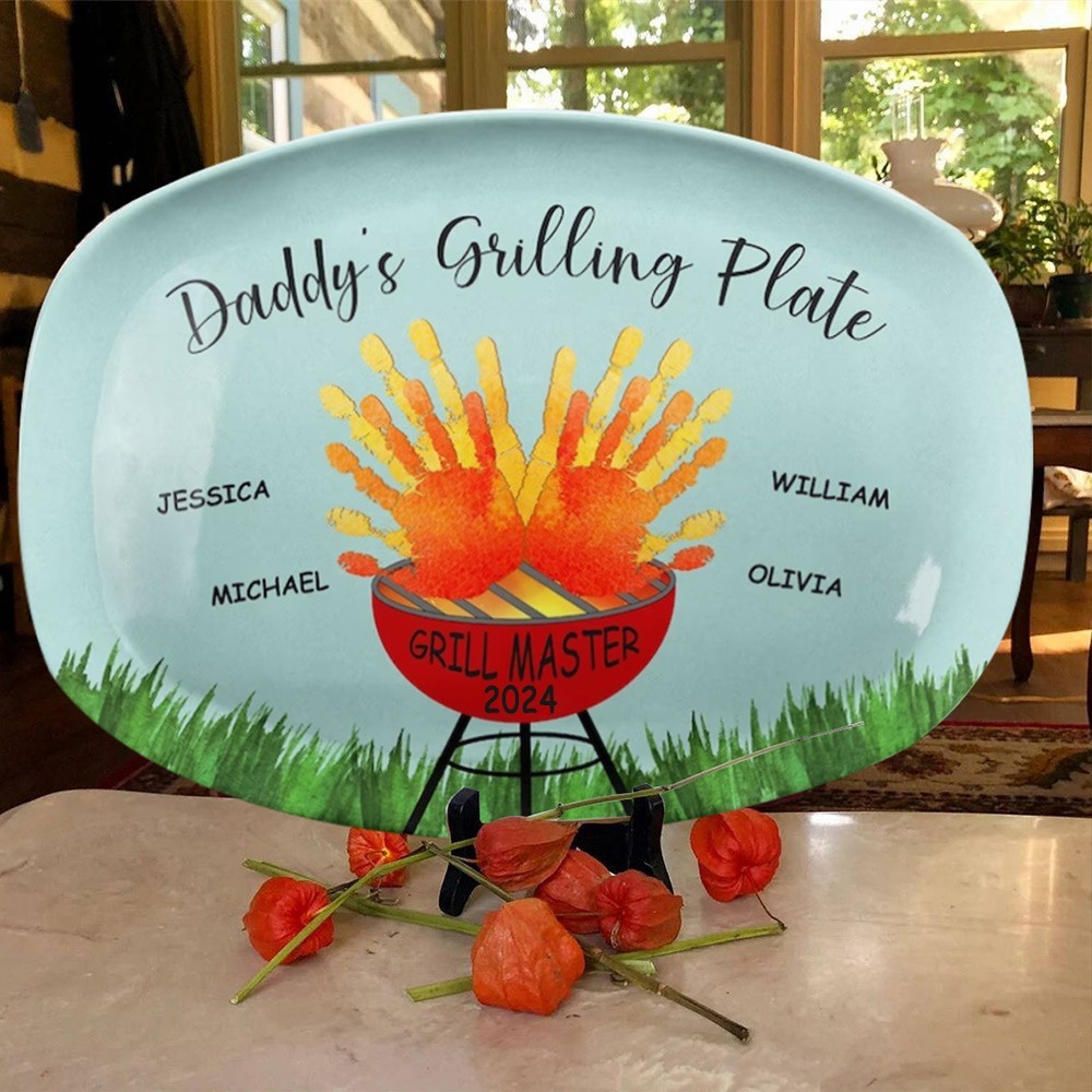 Personalized Grilling Plate with Kids Name for Dad Father's Day Gift