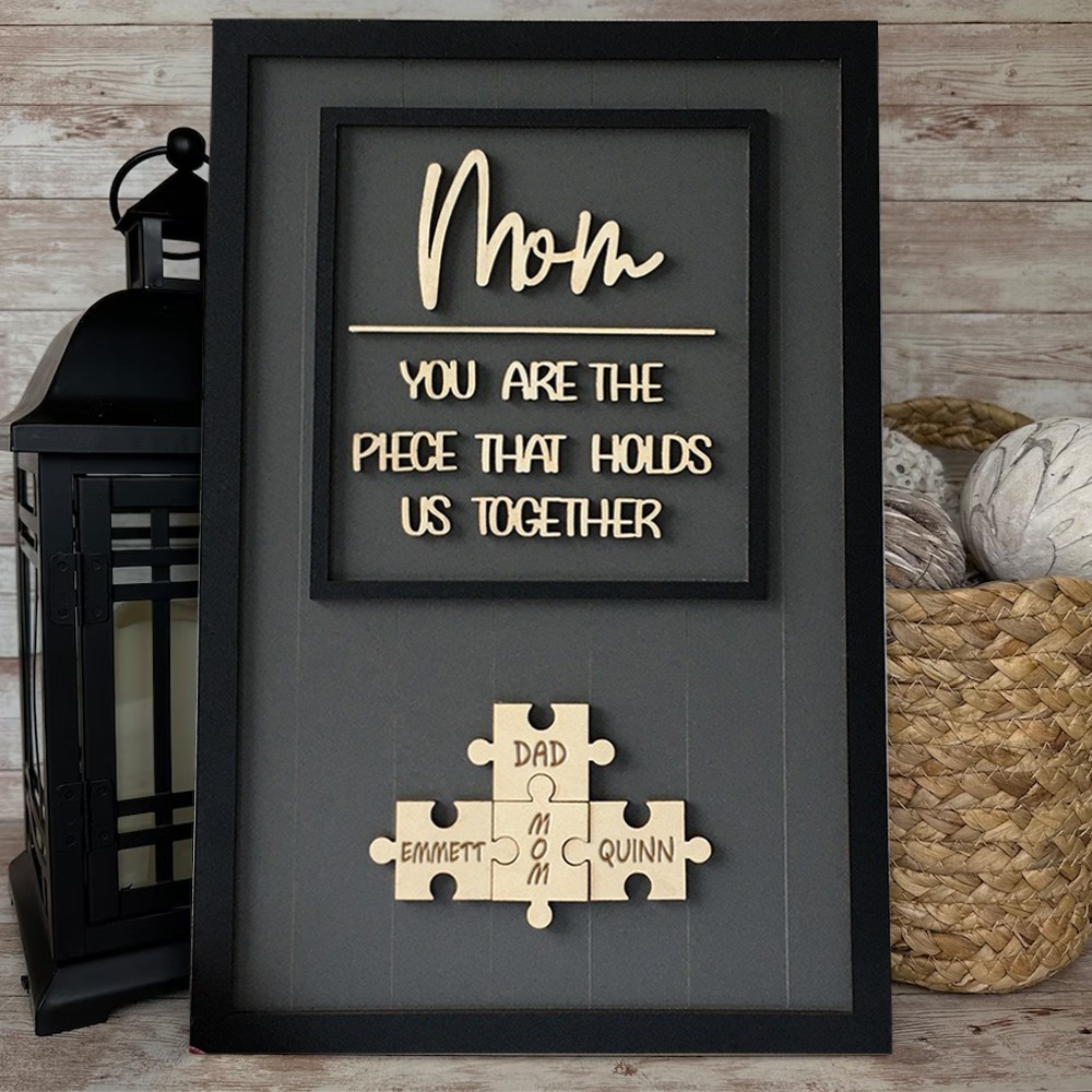 "Mum You Are the Piece that Holds Us Together" Personalised Wood Mum Puzzle Sign with 1-20 Names Mother's Day Gift