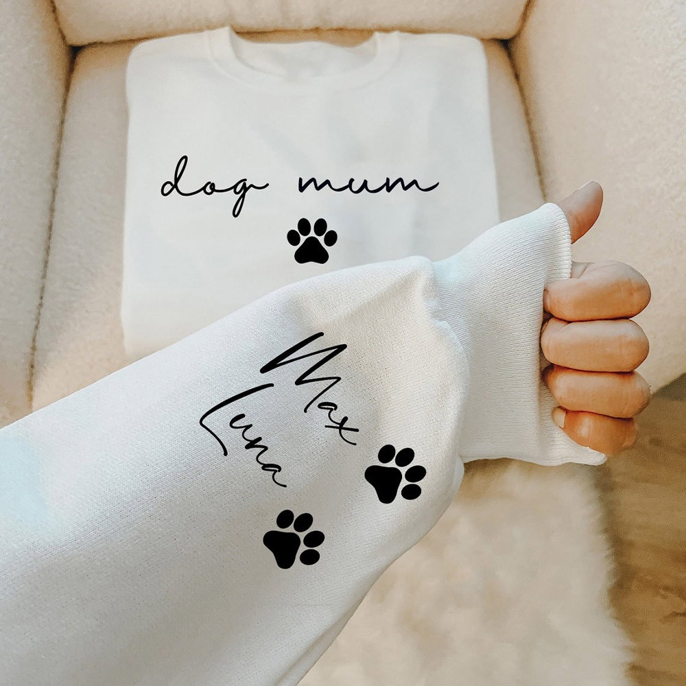 Personalised Dog Mum Sweatshirt With Dog Names on Sleeve Gift for Pet Lover